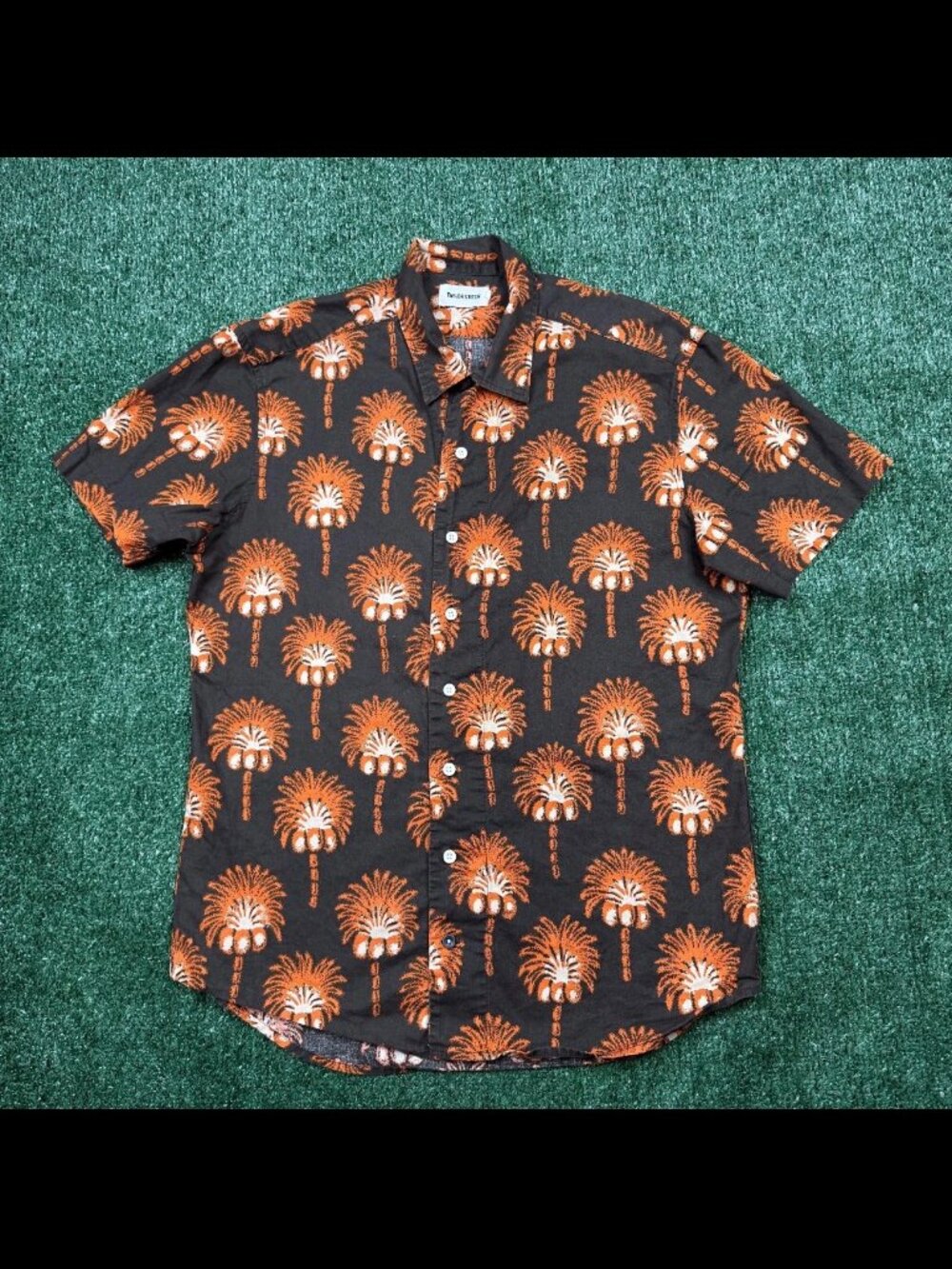 Taylor Stitch Hawthorne Mirage Palm Linen Short Sleeve Button Up Men’s 40 Orange
